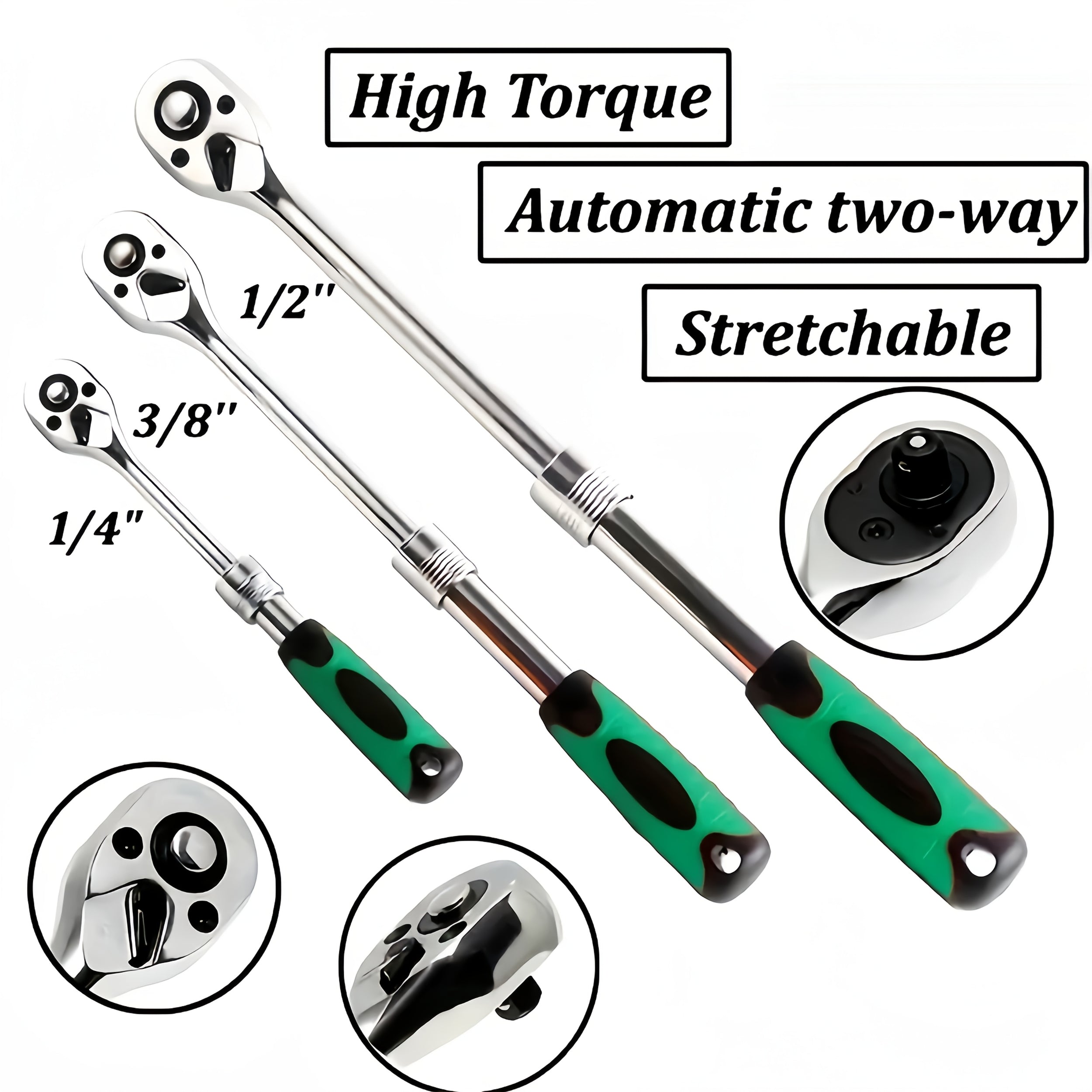 3pcs Retractable Ratchet Wrench Set 14 Inch 38 Inch 12 Inch Drive 72 Teeth Quick Release Retractable Ratchet Wrench Reversible Soft Grip Hand Tools Daily Use Good Choice for Birthday Holiday Party Gifts
