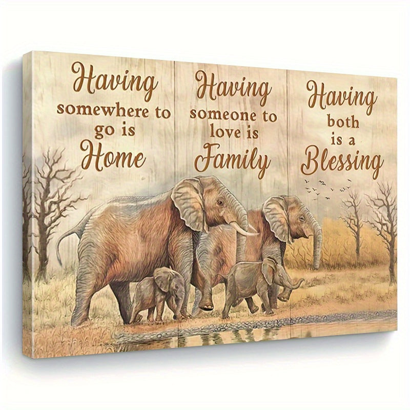 2D Flat 2D Flat Framed Elephant Family Love Canvas Wall Art  ReadytoHang Wooden Print Suitable for Bedroom and Bathroom Decor