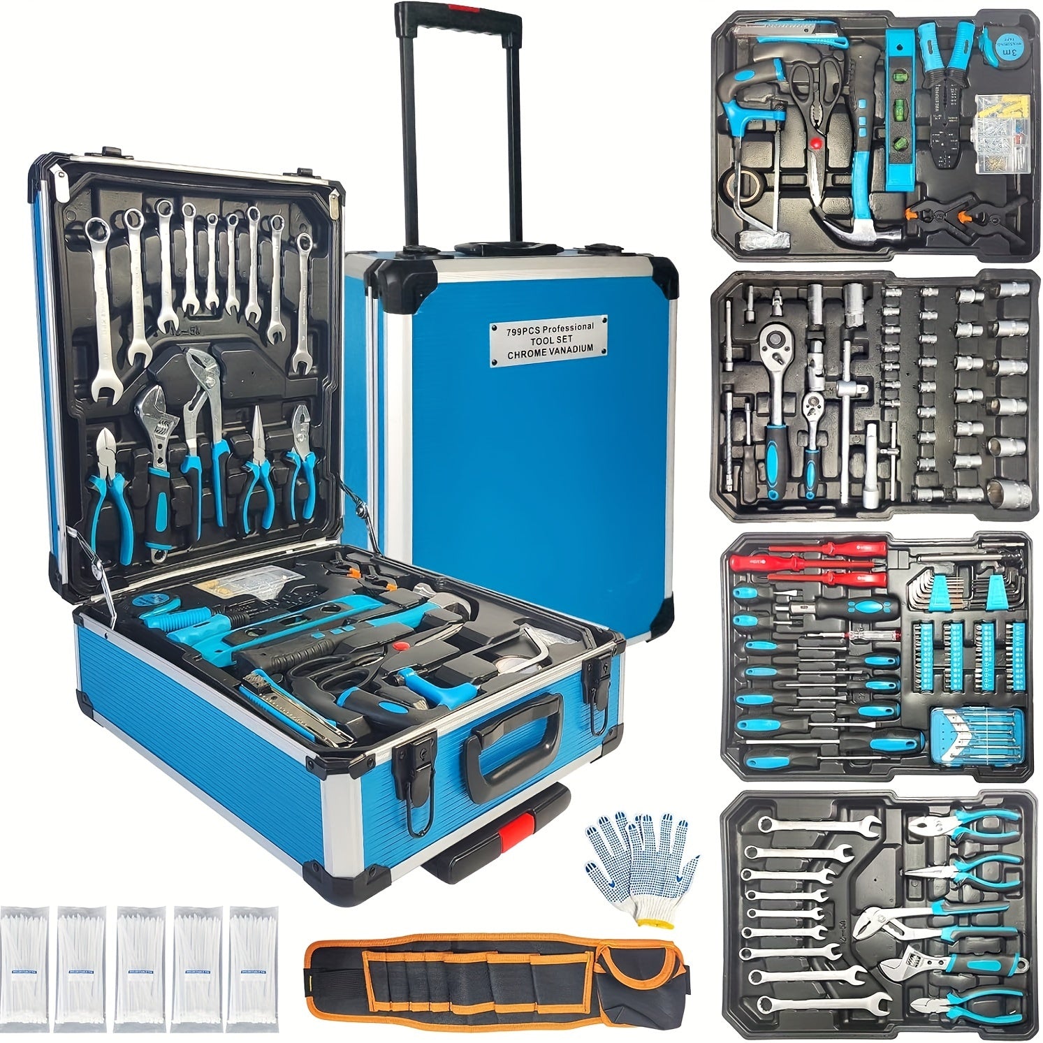 Fathers Day Gift 799pcs Mens Tool Set With Rolling Box Complete Household Tool Kit In Aluminum Trolley Case Ideal Fathers Day Gift Tool Box Tool Set Valentines Day Gift
