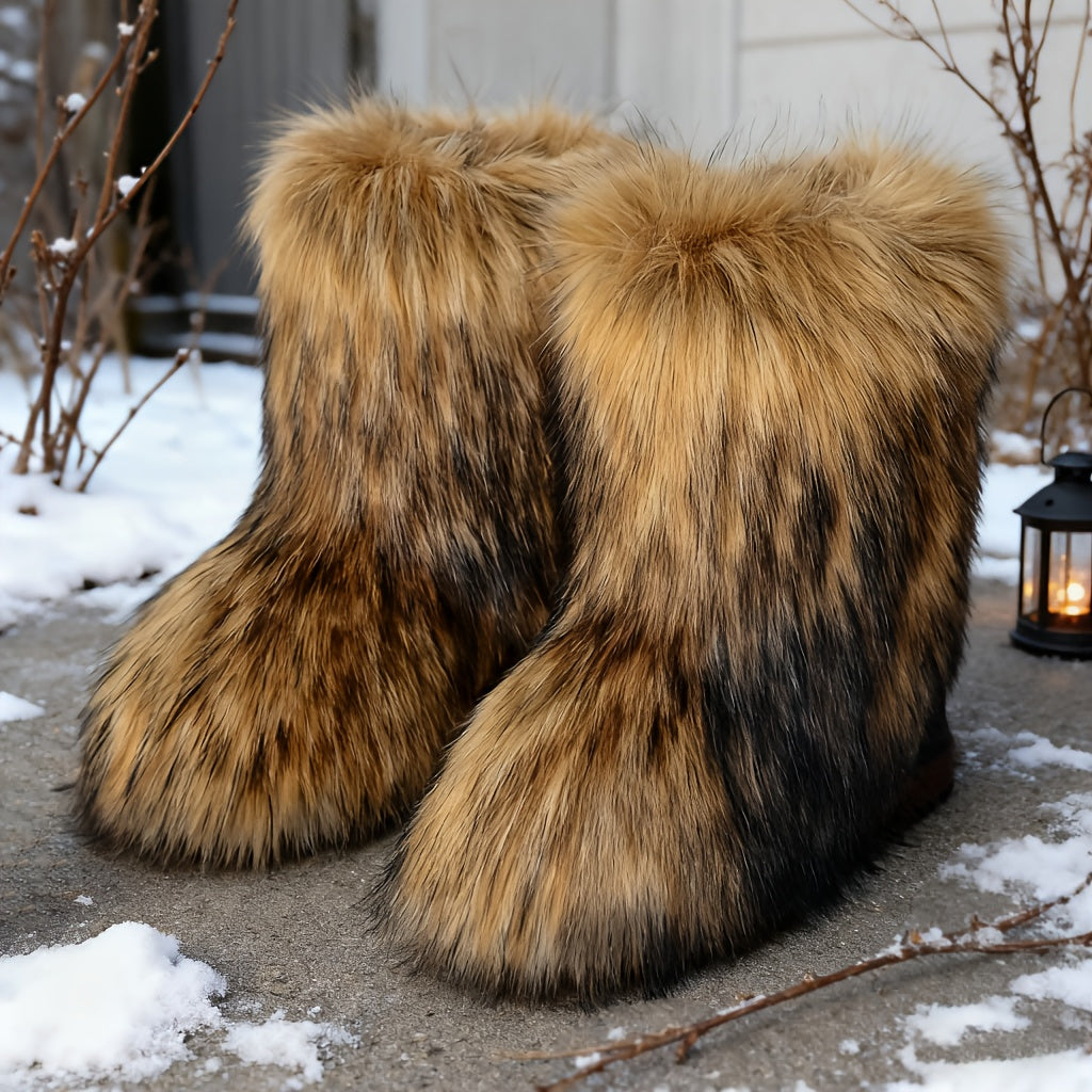 Womens Plush Faux Fur Winter Boots  Thick Platform HighTop PullOn RoundToe Black Y2K GalStyle Warm Cozy Shoes with Rubber Sole for Parties Casual  Casual Attire Hand Washable  Cute Furry Booties