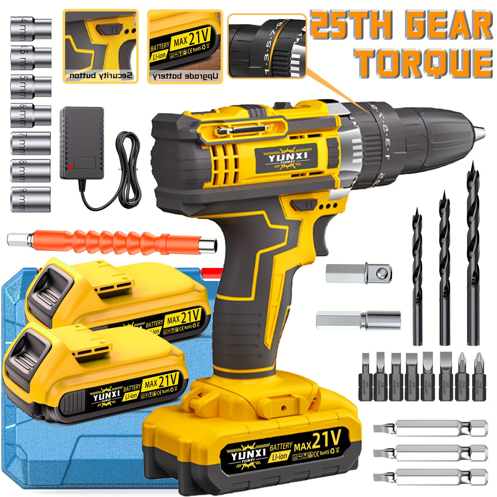 21V Cordless Impact Drill Set Wireless Drill Set Household Power Tool Set with Battery And Quick Charger Battery Powered Multifunctional Tool Tool Set Mens Tool  Perfect for DIY And Family Projects A Gift for Boyfriends And Fathers
